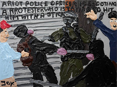Bad Painting 252 by Jay Rechsteiner, Hongkong, China, Police, riot police shooting a protester