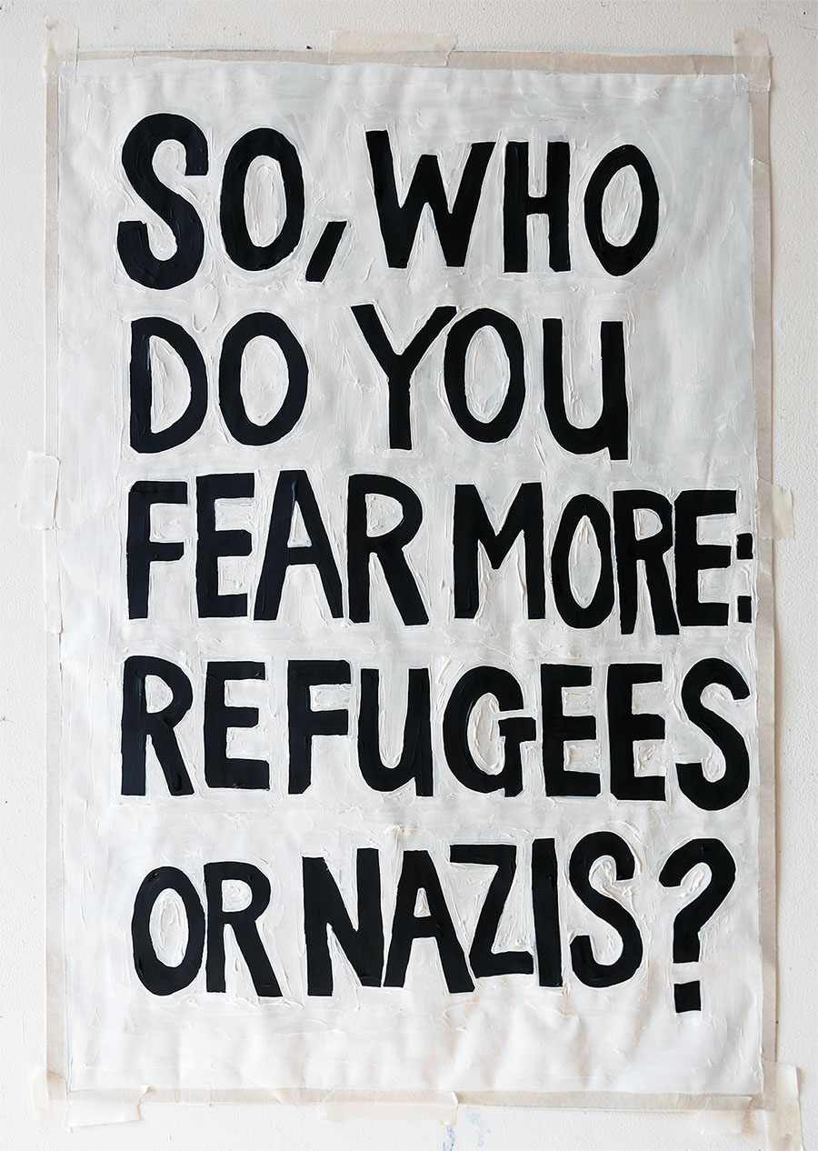 So, who do you fear more: Nazis or refugees? by Jay Rechsteiner, textbased art